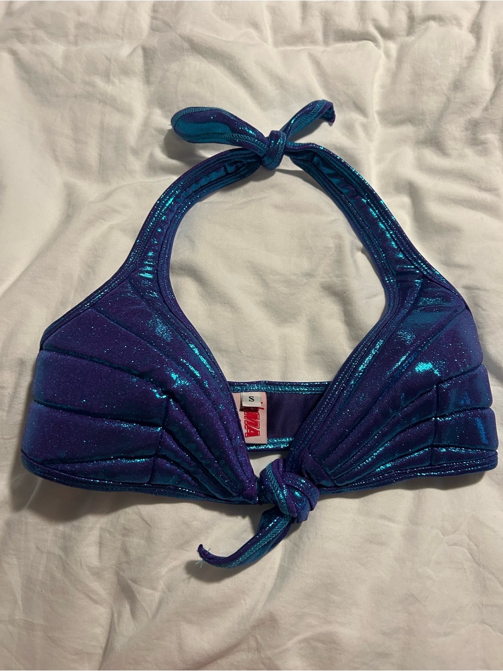 Roma Shimmery Blue-Purple Halter Bikini Top